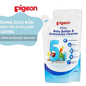 Dung dịch súc rửa bình sữa & rau củ quả Pigeon 450ml dạng túi thay thế