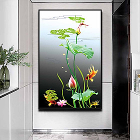 Mua Tranh đơn canvas treo tường Decor Họa tiết đầm sen và cá vàng bơi lội - DC200