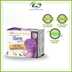 Hộp Trà Sữa Wangcha Vị Khoai Môn pha trà sữa tiện lợi - Bột Hòa Tan Trà Sữa 3IN1 Khoai Môn 4 gói và Thạch 3Q ngọc trai 4 gói thơm ngon đi kèm - Trà Sữa Vị Khoai Môn cao cấp, dễ sử dụng (400gr/hộp)