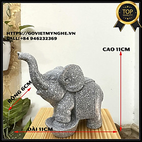 Tượng voi đá trang trí phong thủy dáng voi đạp thỏi vàng chiêu giữ tài lộc - Cao 11cm - Màu đá xám