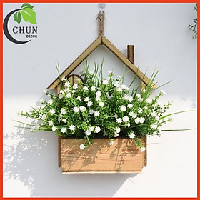 Hoa Giả-Giỏ Hoa Treo Tường, Lẵng Hoa Lụa Trang Trí Tường, Kệ Tủ, Giá Sách, Giỏ Hoa Hình Ngôi Nhà Kèm Hoa Độc Đáo