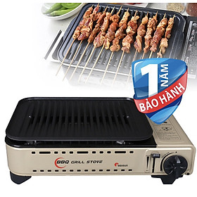 Hình ảnh Bếp Nướng Ga Không Khói, Chống Dính MS-8 Mini BBQ / Thoát Dầu Mỡ Tự Động (Tặng hộp đựng, có tay xách)