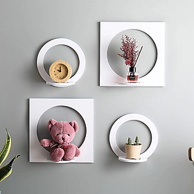 Mua Set 4 chiếc kệ trang trí dán tường gỗ nhựa Picomat hình vuông tròn ( tặng kèm keo dán tường)