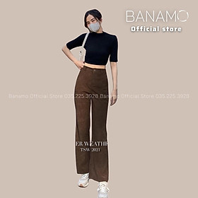 Quần ống loe dáng suông cạp cao chất nhung tăm hàng thiết kế thời trang Banamo Fashion quần loe nhung tăm 451