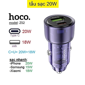 Mua Tẩu sạc 20W (Type C + USB) Hoco Z52 sạc nhanh cho điện thoại Samsung/ iP/ Xiaomi _  Hàng chính hãng