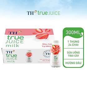 Thùng 24 chai nước uống sữa trái cây dâu tự nhiên TH True Juice Milk 300ml