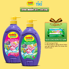 Combo 2 Sữa Tắm Gội cho bé Carrie Junior (700g/chai): 1 Hương Grapeberry + 1 Hương Cherry