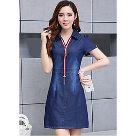 Đầm Jean Nữ Phối Sọc Cổ Sơ Mi Thời Trang