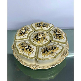 Mua Khay mứt bánh kẹo sứ Bắc Âu cao cấp 5 6 ngăn xoay 360 độ BP