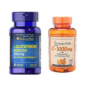 Combo viên uống trắng da L-Glutathione 500mg (30 viên) và vitamin C 1000mg (100 viên nhộng)