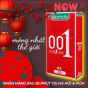 Bao cao su Okamoto 0.01 Hydro Polyurethane (PU). Bao cao su Nhật Bản siêu mỏng chỉ 0.01mm bằng 1/6 độ dày sợi tóc, cho cảm nhận truyền nhiệt nhanh (Hộp 4 Cái) 
