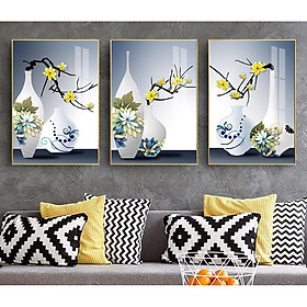 Mua SAle off 50% Bộ ba tranh tráng gương cao cấp bình hoa pha lê