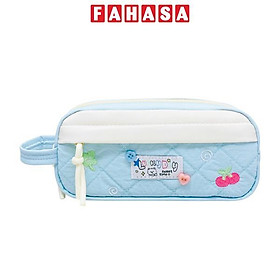 Bóp Viết Vải Chần Bông Thêu Họa Tiết Cherry - Yescholar 9400 - Màu Xanh