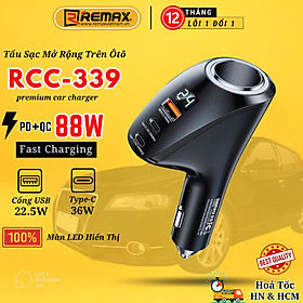 Tẩu sạc cho ô tô Remax RCC-339 Bộ chia tẩu sạc nhanh 88.5W chuẩn PD , Q.C 3.0 - Hàng Chính Hãng Remax