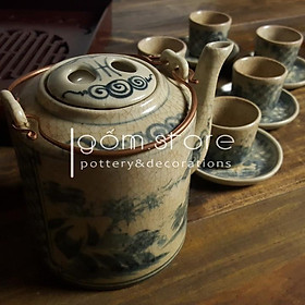 Mua Ấm trà dáng tích Bát Tràng men giả cổ chén tống vẽ sơn thủy