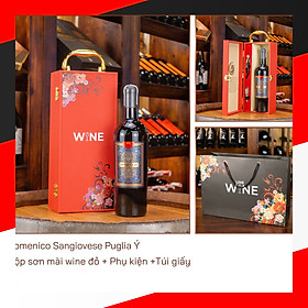 Hộp sơn mài wine đỏ 1 chai rượu vang Ý Domenico