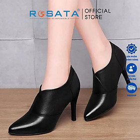 Giày boot nữ cổ thấp đế cao 5 phân mũi nhọn khóa kéo gót nhọn ROSATA RO35 ( Bảo Hành 12 Tháng ) - Đen