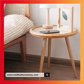 Mua Bàn Trà Mây Mắt Cáo Chân Gỗ Trang Trí Nhà Cửa Cafe Home Stay