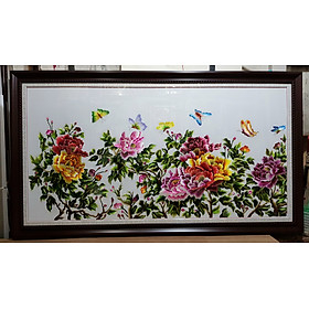 Tranh thêu tay-Hoa mẫu đơn (Hoa phù zung) KT 127*227cm