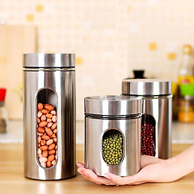 Hộp Đựng Thực Phẩm Thủy Tinh Bọc Inox Hình Trụ Tròn GAGI Mã GH21 Sang Trọng Chống Ẩm Mốc Tốt, Dày Dặn Siêu Bền - Hàng Chính Hãng
