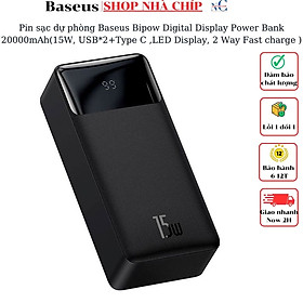 Pin sạc dự phòng Baseus Bipow Digital Display Power Bank 20000mAh ( 15W/20W, USB*2+Type C , LED Display, 2 Way Fast charge ) - Hàng chính hãng