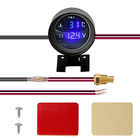 Round LED Digital Car Truck Water Temp Gauge Temperature Sensor Temperatura Moto + Voltmeter Volt Voltage Meter 2 in 1