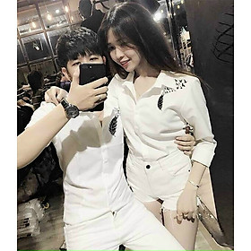 Áo sơ mi cặp họa tiết lông vũ và chim