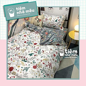 Bộ Chăn Ga Gối Cotton 3Dm6/m8/2m-Tiệm Nhà MêuSet 4 Món 2 Vỏ gối ,drap, vỏ chăn Hoa Nhí Ga Đen Nhập Khẩu