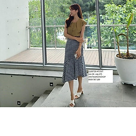 Q100720 SET ÁO KIỂU PHỐI CHÂN VÁY CARO