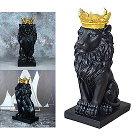 Lion Statue Wild Animal Ornament Resin Home Sculpture Figurine Decor Black