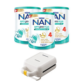 Bộ 3 lon Sữa bột Nestlé NAN OPTIPRO PLUS 4 800g/lon với 5HMO Giúp tiêu hóa tốt + Tăng cường đề kháng  + Máy nướng bánh mì Gaabor​​ - Bé 2-6 tuổi