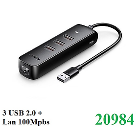Mua Hub chia USB 2.0 ra 3 cổng USB 2.0 + Lan 100Mbps Ugreen 20984 cao cấp (hỗ trợ nguồn USB Type-C) - Hàng chính hãng