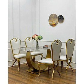 Mua Bộ bàn ăn Juno Sofa khung cánh cung mạ PVD 1m6  ghế Queen 4 cái kèm theo và mặt đá chất lượng