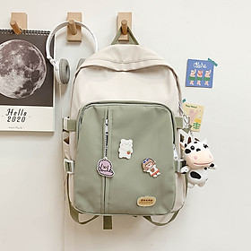 Balo vải canvas chống thấm phối màu trẻ trung tặng sticker kèm móc khóa bò sữa QN031020