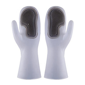 Găng tay bàn chải ma thuật găng tay rửa chén găng tay gia dụng Găng tay vật liệu cách nhiệt nhà bếp silicone găng tay màu xám