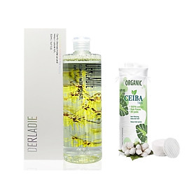 Nước tẩy trang chiết xuất lá phỉ Derladie Cleansing Water Witch Hazel 500ml tặng kèm bông tẩy trang hữu cơ CEIBA 80 miếng