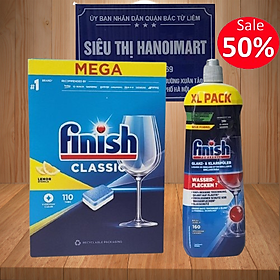 Combo Viên rửa bát Finish 110 viênNước làm bóng finish 800ml dùng cho máy rửa bát - Combo 110 viên  800ml bóng