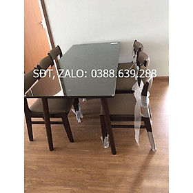 Bộ bàn ăn benla mặt gỗ nâu 1m6 + 6 ghế benla nâu  Thương hiệu Nội Thất Bình Long