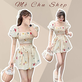 Set váy áo croptop hoa tay phồng bigsize