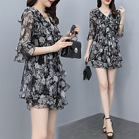 HÀNG NHẬP - SÉT SHORT CỔ V VIỀN BÈO TAY LOE HỌA TIẾT HOA LÁ