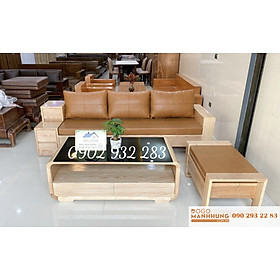 Bộ bàn ghế phòng khách sofa 3 món gỗ sồi tay hộc kéo