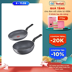 Combo Chảo chiên Tefal Natura B2260295 20cm & Chảo chiên sâu lòng Tefal Natura B2266495 24cm - Dùng được trên bếp gas/ bếp hồng ngoại - Công nghệ báo nhiệt thông minh - Hàng chính hãng