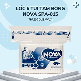 Lốc 6 túi Tăm bông Nova người lớn thân nhựa túi 200 que SPA-015