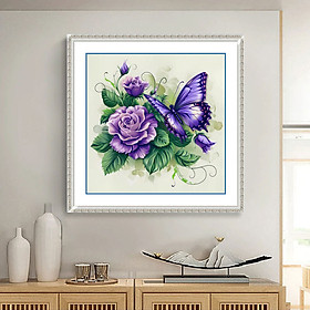 Mua Tranh thêu kín Hồ điệp và hoa hồng XW3077  kích thước 50 x 50 cm