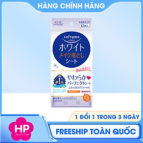 Khăn Giấy Tẩy Trang Dưỡng Trắng Da Kosé Softymo White Cleansing Sheet W (Gói 12 miếng)