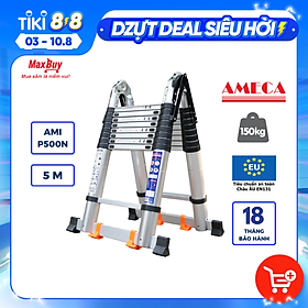 Mua Thang nhôm rút xếp đôi chữ A 8x2 bậc Ameca AMI-P500N chiều cao chữ A 2.5m  chữ I 5m