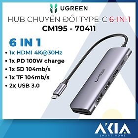 Mua Hub Ugreen USB Type C 6 in 1 CM195 70411 - Có cổng HDMI  Hỗ trợ sạc PD - HÀNG CHÍNH HÃNG