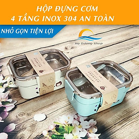 Mua Hộp đựng cơm văn phòng inox cao cấp 304 gồm 4 khay có thìa nắp đậy khóa kép an toàn HADU