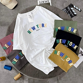 Áo thun 3158 cotton khô chữ NEW YORK phom rộng tay lỡ