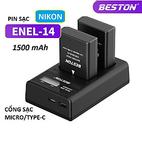 Bộ Pin EN-EL14 1500mAh + Sạc Beston Dùng Cho Máy Ảnh Nikon D3100 D3200 D3300 D3400 D5100 D5200 D5300 D5500 D5600 P7000 - hàng nhập khẩu